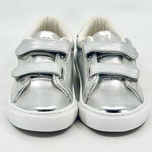 Polo Ralph Lauren Kids Easten EZ Metallic Silver Sneakers Shoes size 9.5